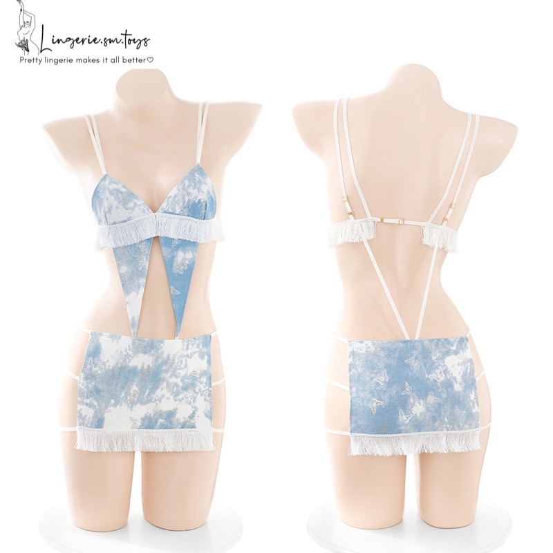 FM7014 - Váy Phối Loang Xanh Tua Rua Bắt Mắt Kèm Bodysuit Gợi Cảm