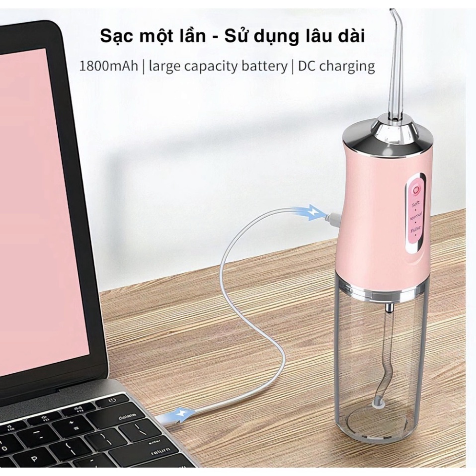 Máy Tăm Nước Cầm Tay ORAL IRRIGATOR Vệ Sinh Răng Miệng 3 chế độ phun 4 đầu phun tiện lợi NANJIREN Chữ Trung G.E.L