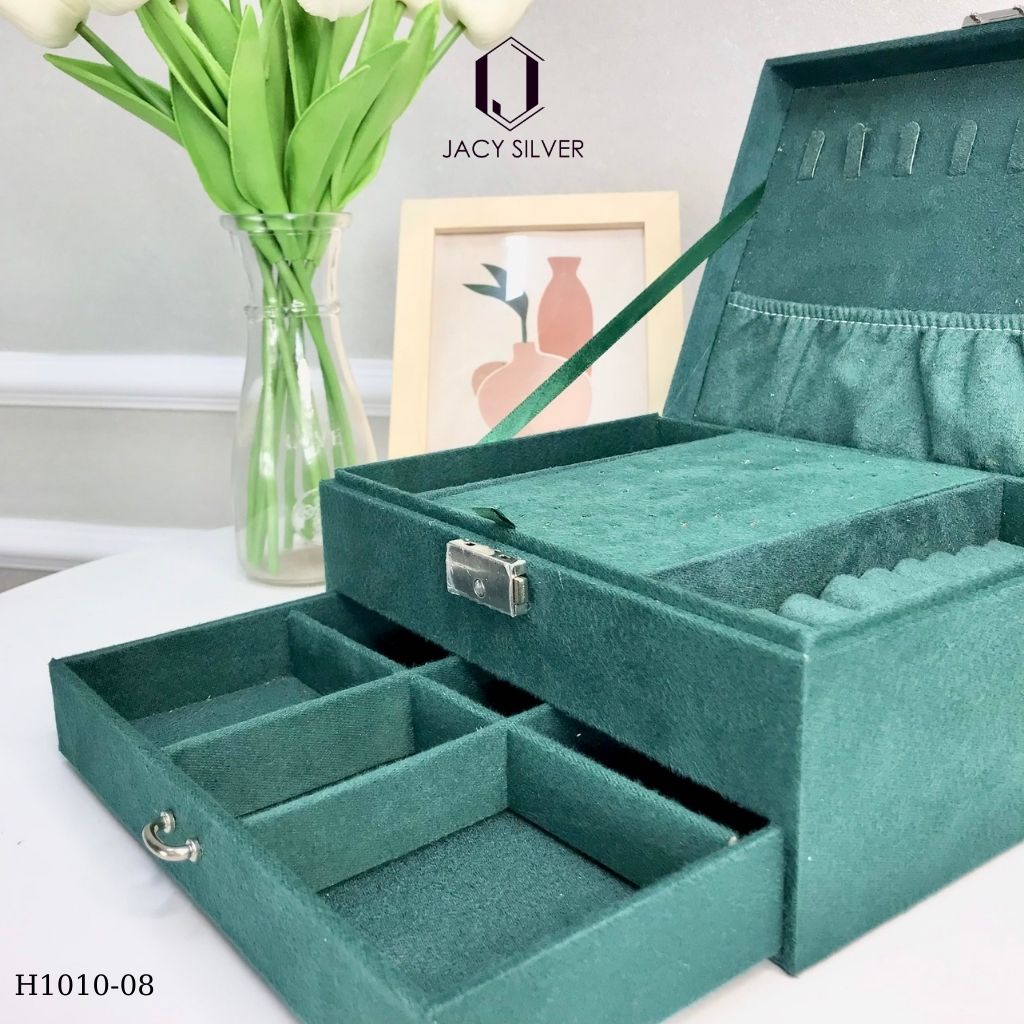 Hộp đựng trang sức bọc nhung cao cấp 2 tầng H1010