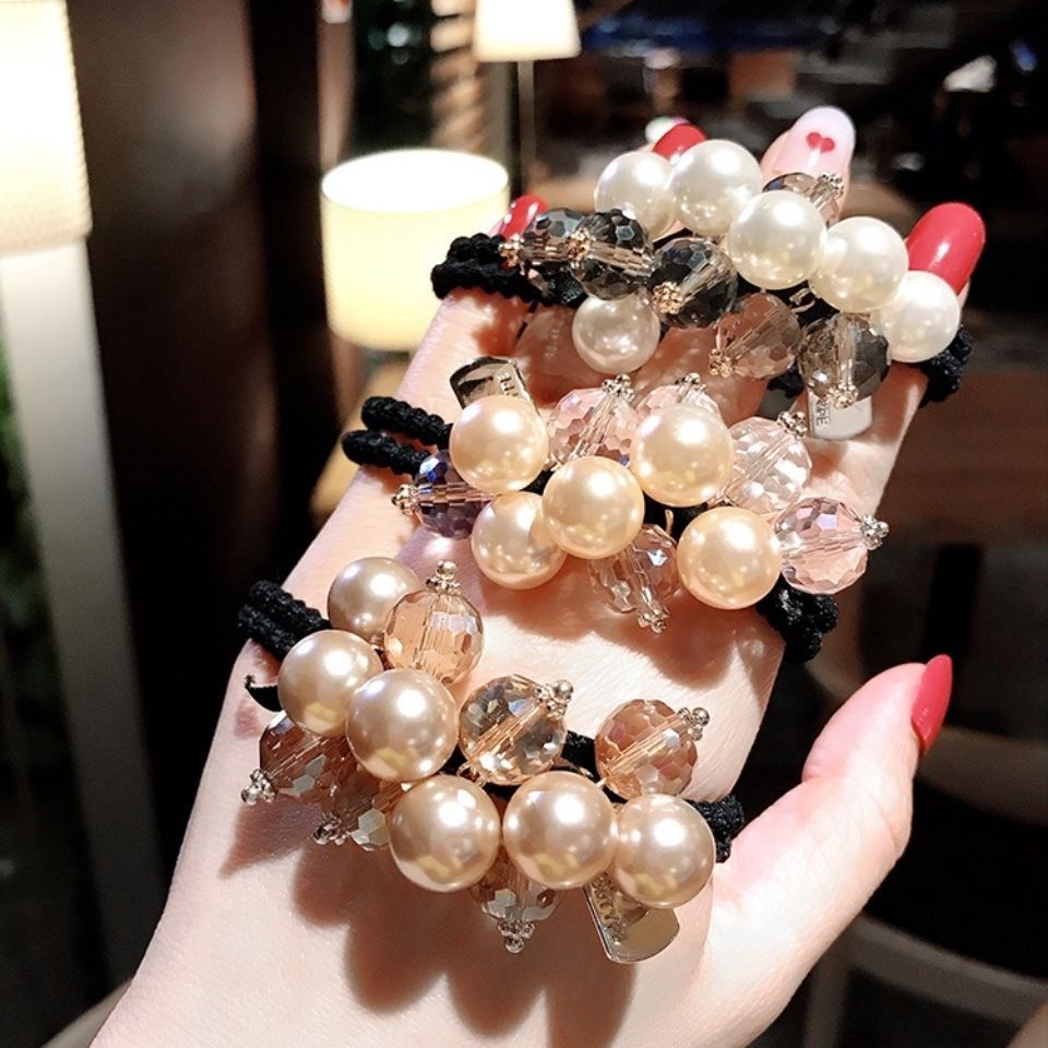 Dây Cột Tóc Đính Ngọc Trai Pha Lê Phong Cách Hàn Quốc Sang Trọng