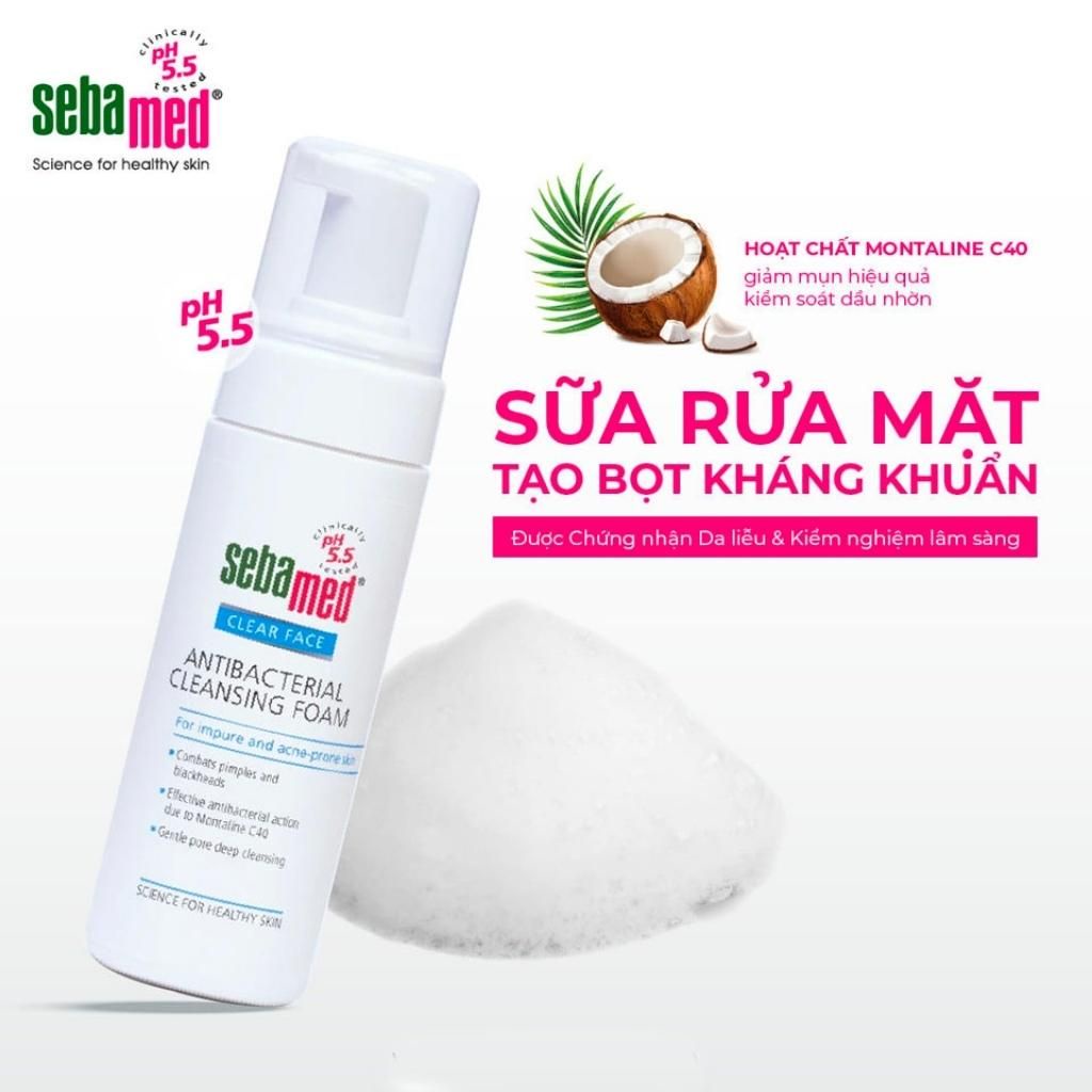 Sữa Rửa Mặt Tạo Bọt Kháng Khuẩn Sebamed Clear Face Antibacterial Cleansing Foam Giúp Sạch Mụn (150ml/Chai)