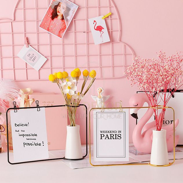 Khung ảnh, khung tranh, lịch kèm lọ hoa Bắc Âu decor trang trí bàn học, bàn làm việc đáng yêu - AM Decor