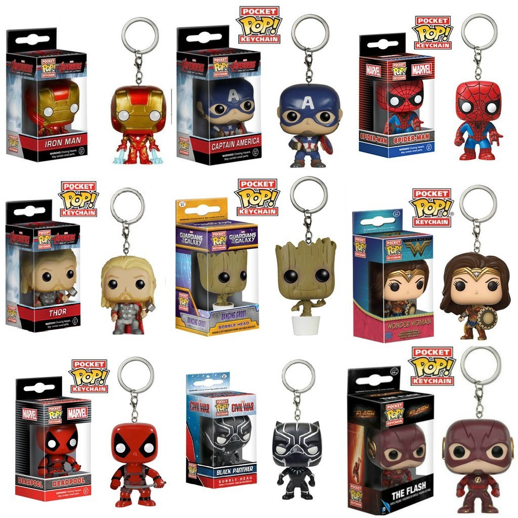 Móc khóa mô hình Funko Pop Marvel DC Batman, Spider man, Groot, Captain bằng nhựa