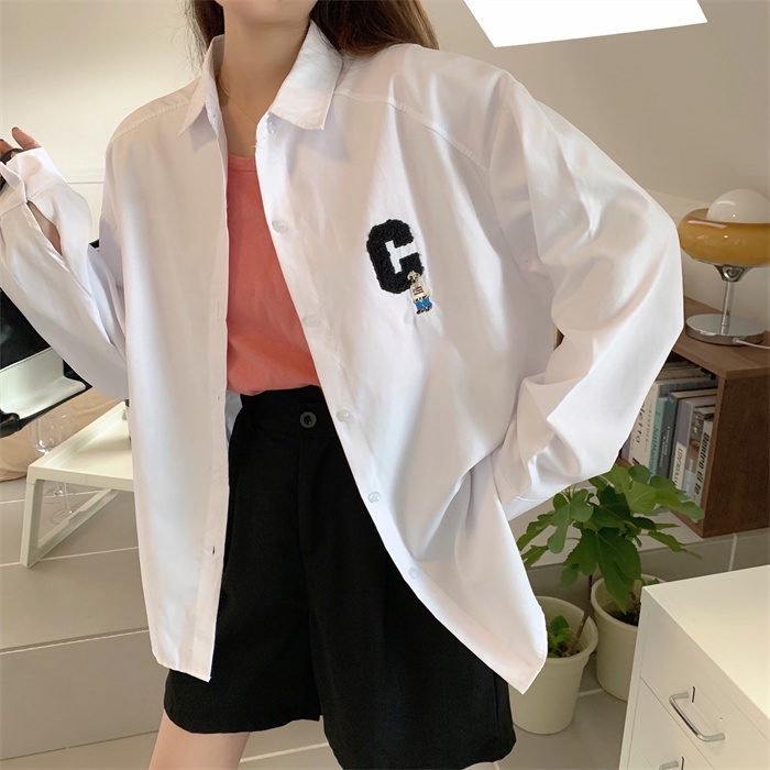 Áo Sơ Mi Nữ Dài Tay Dáng Rộng In Chữ Thời Trang Hàn Quốc Mới