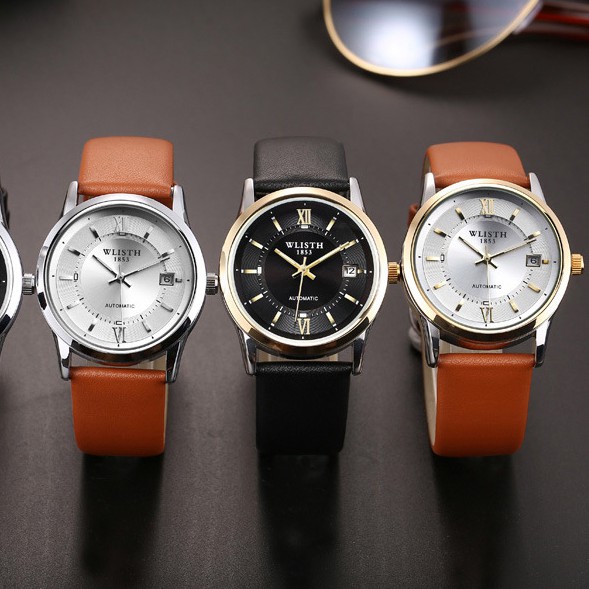 Đồng hồ nam cơ Automatic WLISTH 1853 40mm dây da kim da quang, có lịch ngày BH 12 tháng - WLIH