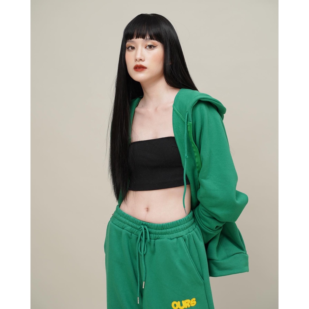 Set quan ao AntiCovid Ours Zip hoodie mau xanh