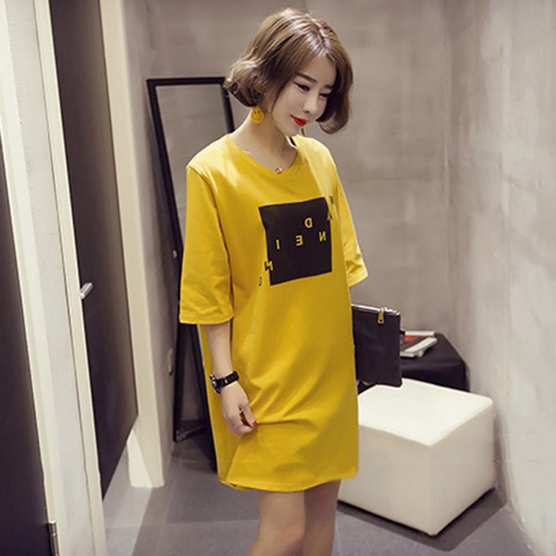 FREESHIP ĐƠN 99K_ Đầm Thun Ngắn Tay Dáng Rộng In Chữ Dễ Thương Cho Nữ