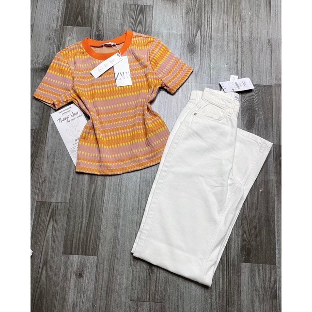 Áo kẻ cam zara authentic
