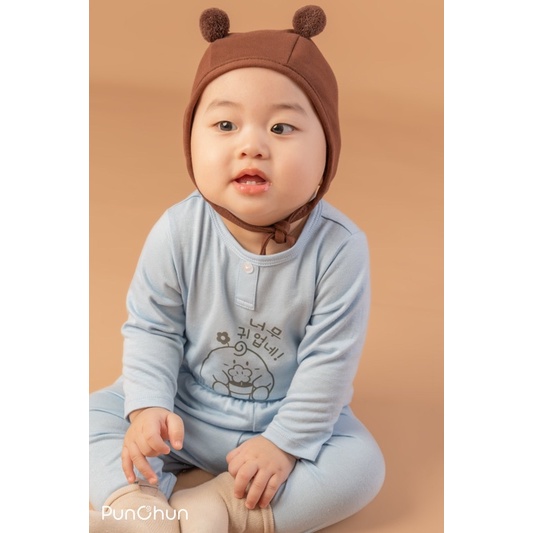 Punchun bộ quần áo dài tay cổ trụ cho bé trai bé gái chất cotton lạnh AW22D2205