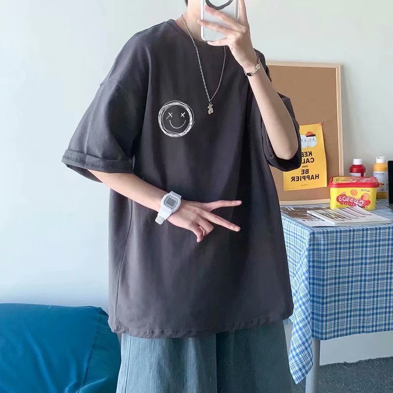 Áo thun tay lỡ dáng rộng in họa tiết biểu cảm thời trang phong cách Hàn Quốc cho nam size M-5XL