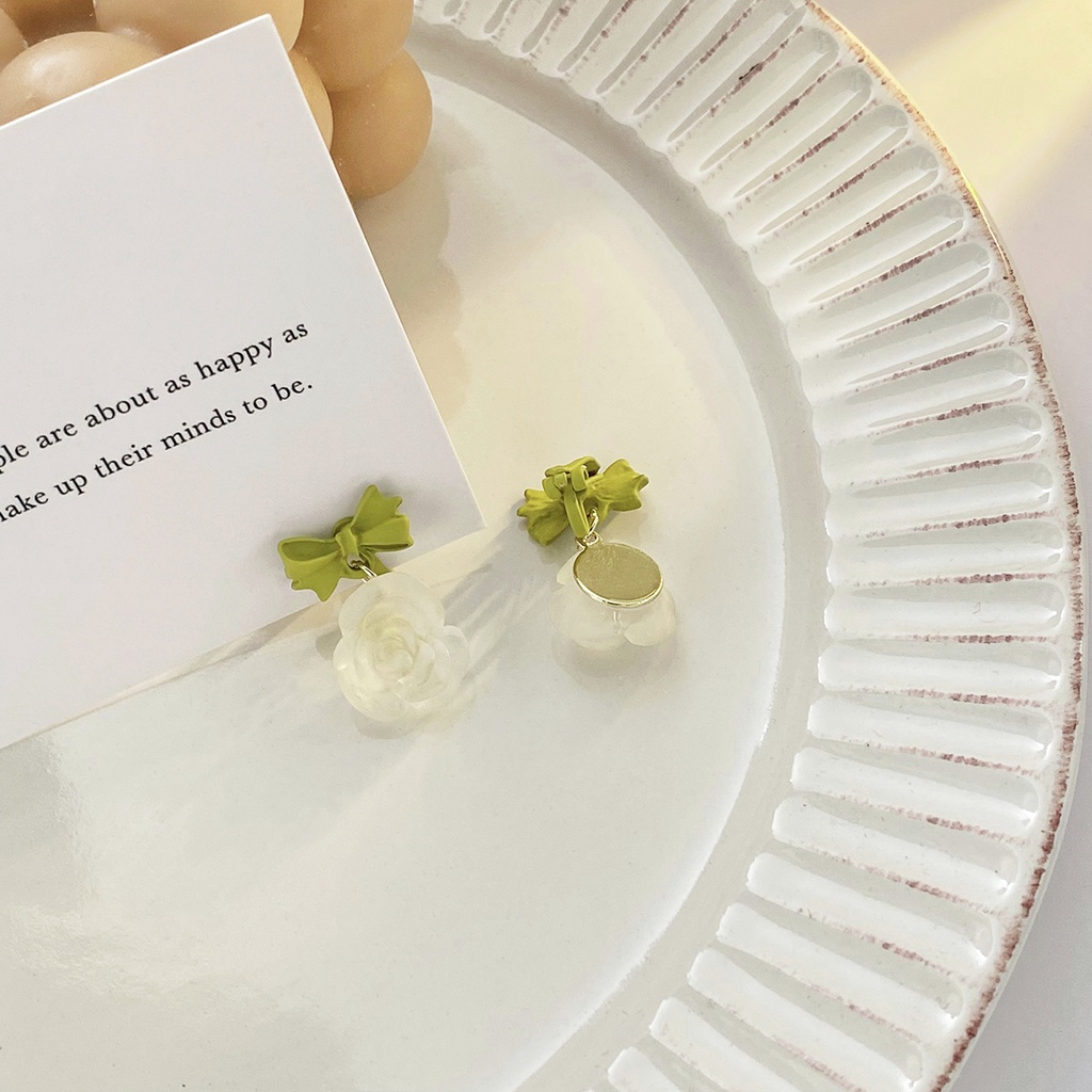 Khuyên tai kẹp không bấm lỗ chốt cố định K180 bằng hợp kim phủ màu hình bông hoa đính nơ dáng midi Leous Accessories