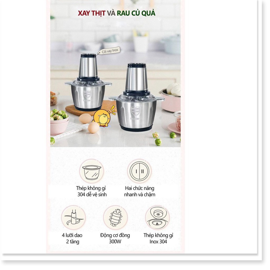 Máy xay thịt đa năng KNS ❣️FREE SHIP❣️cối xay thịt inox không gỉ 4 lưỡi dao kép - Tặng thêm lưỡi phụ thay thế