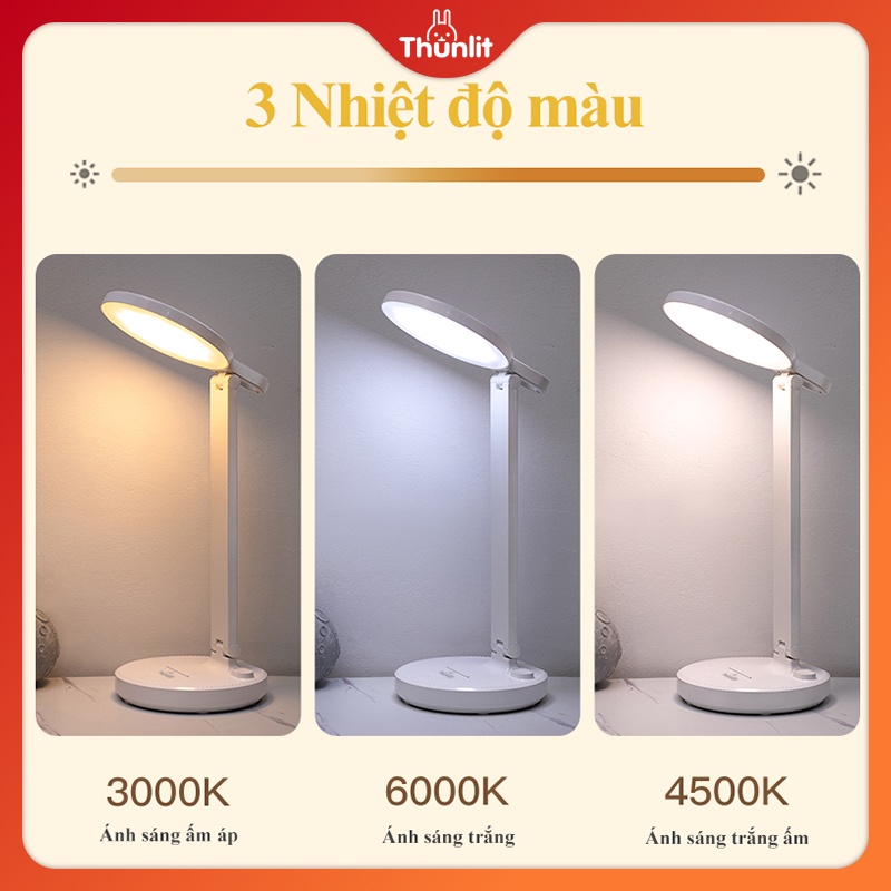 Đèn bàn học Thunlit bảo vệ mắt 2000mAh có thể sạc lại 3 nhiệt độ màu có thể điều chỉnh vùng ánh sáng lớn