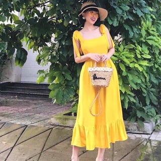Đầm maxi cột nơ vai xinh xắn