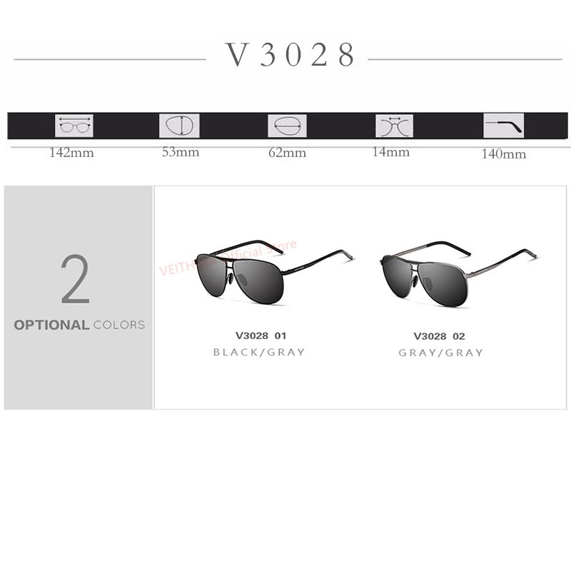 Kính mát VEITHDIA V3028 phong cách cổ điển cho nam