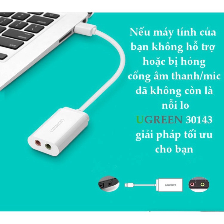 Dây USB 2.0 UGREEN US205 mở rộng sang đồng thời 2 cổng 3.5mm cho tai nghe + mic
