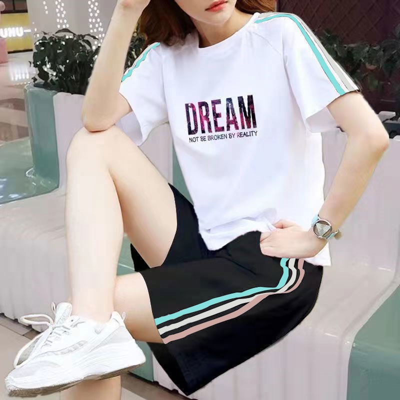 Bộ Đồ Thể Thao 100% Cotton Tay Ngắn Dáng Rộng Thời Trang Mùa Hè Dành Cho Nữ
