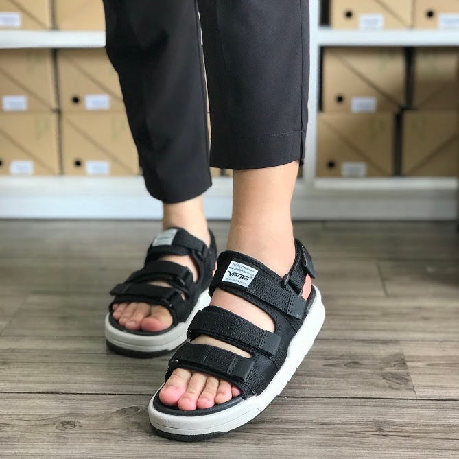 Sandal Vento chính hãng nam nữ SD-1001 màu đen ghi Black L.Grey, Dép quai sau tháo rời đế bằng đi học