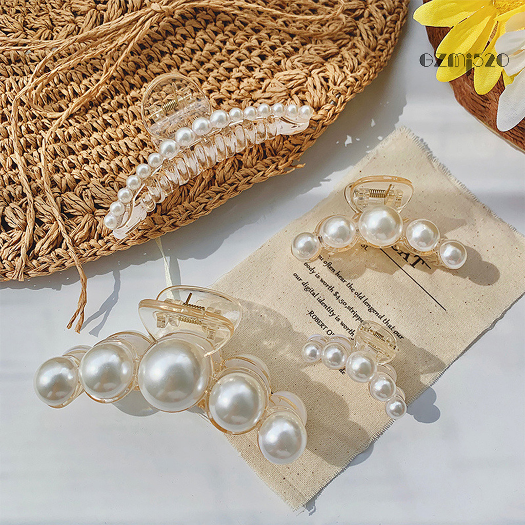 Gz Faux Pearls Decor Banana Hair Claw Clip Styling Barrette Accessory for Women