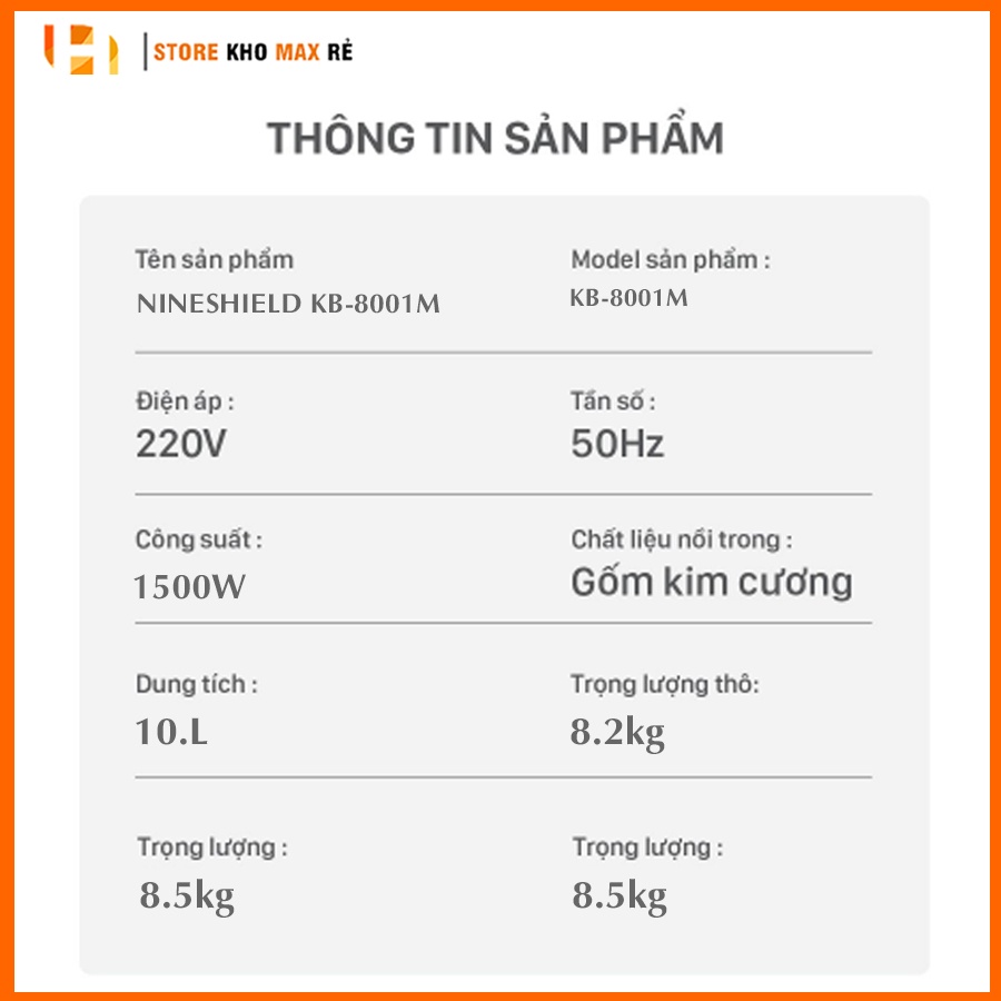 Nồi Chiên Không Dầu Dung Tích 10 Lít KB-8001M - Bảo hành 12 tháng