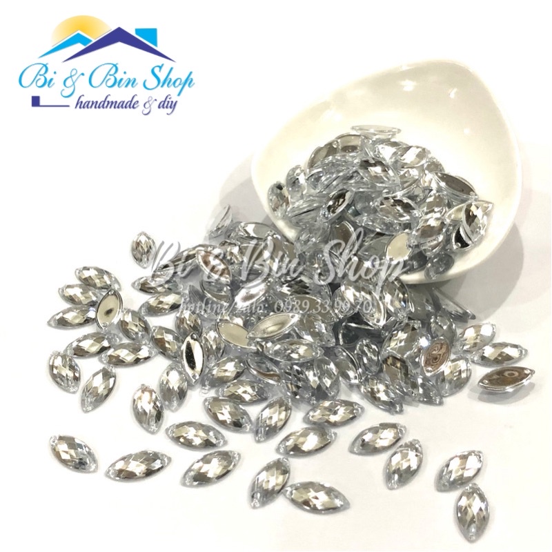 144 Viên Đá Kết Lá Me 7x15mm Đính Kết Trang Phục Làm Phụ Kiện Thời Trang