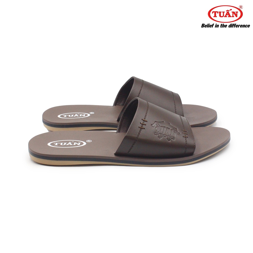 Dép da nam dép quai bảng ngang da bò tự nhiên đế cao su thương hiệu Tuấn DXHU-19E
