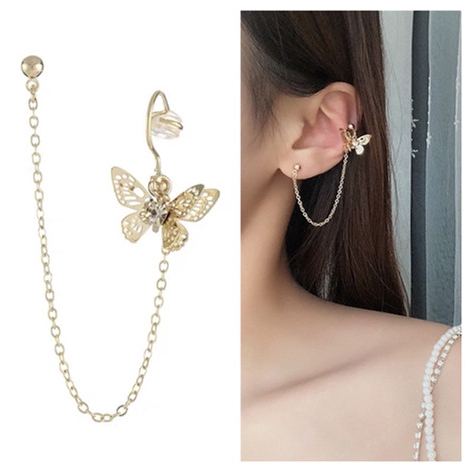 Bông tai kèm đầu kẹp trang trí hình bướm mạ vàng thời trang cho nữ