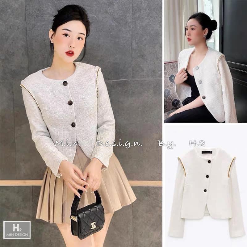 Áo dạ tweed nữ phối viền kim tuyến đồ dạ nữ thu đông BN133