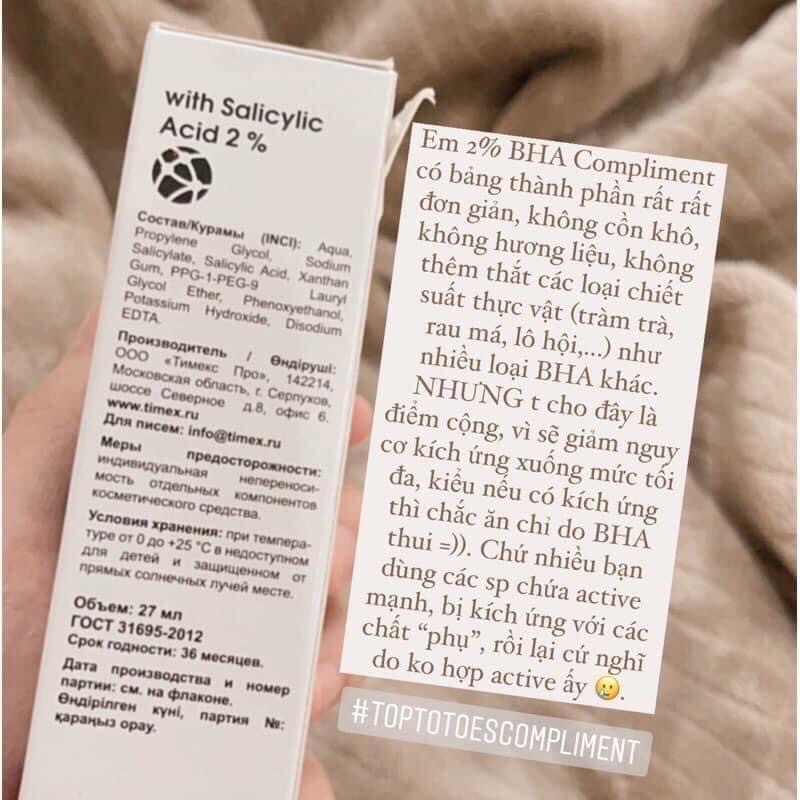 Serum Compliment 2% BHA ,5% Hyaluronic Acid & 20% Vitamin C , se lỗ chân lông , kiềm dầu ,cấp ẩm & đều màu sáng da
