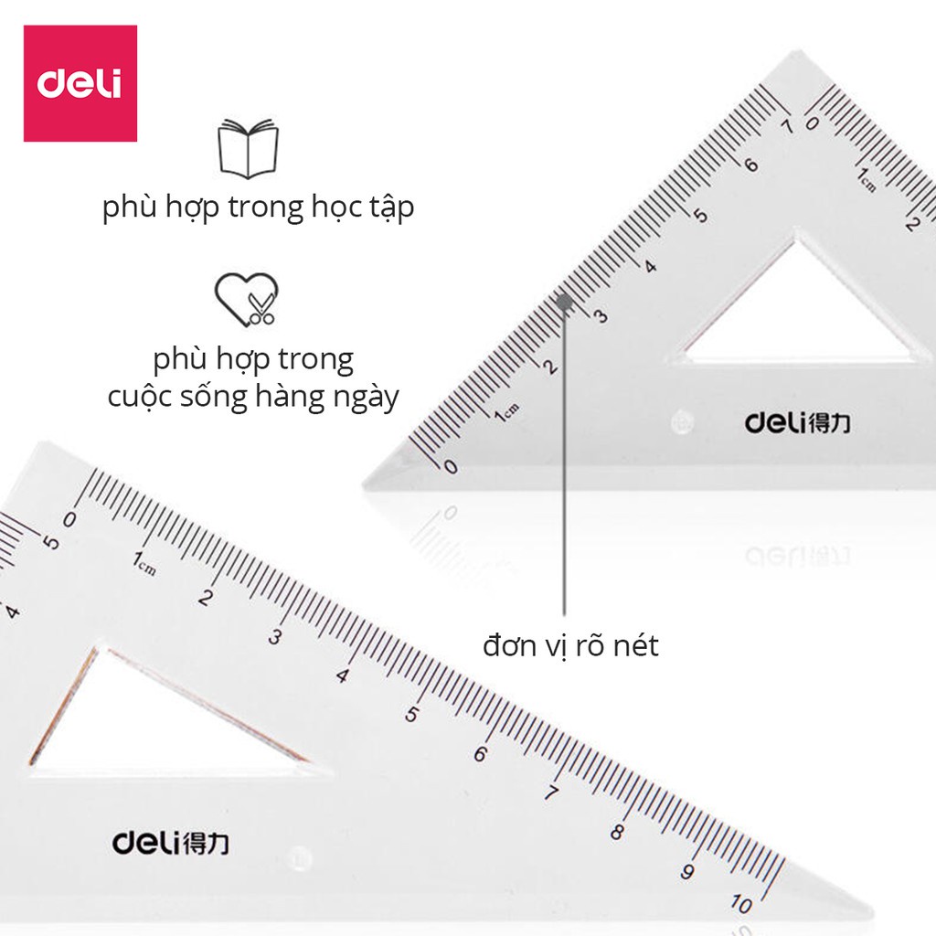 Bộ 4 dụng cụ Eke học sinh Deli, thước kẻ, thước đo độ, thước tam giác - 71988 (Hàng chính hãng)