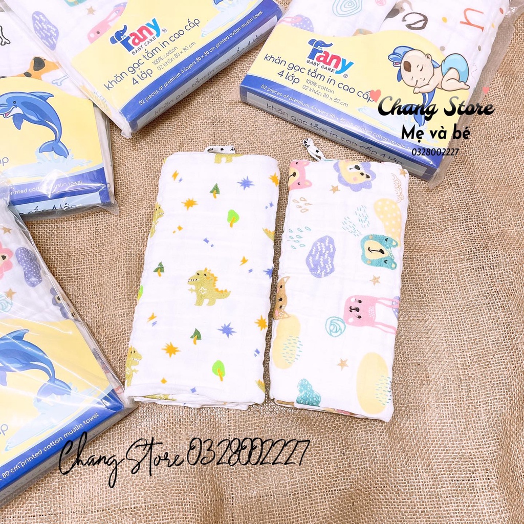Set 2 Khăn Tắm Xô In Hình 4 Lớp Cao Cấp Fany