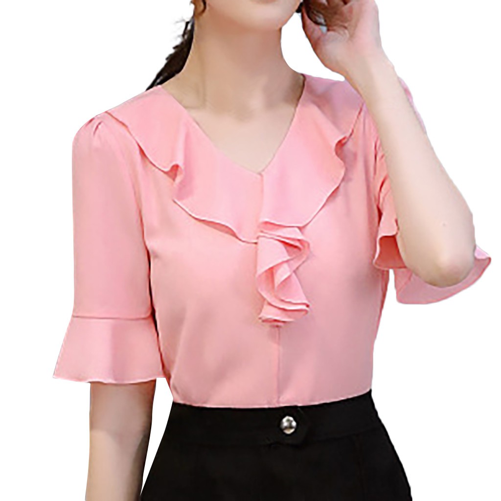 Áo Kiểu Chất Chiffon Tay Lỡ Màu Trơn Thời Trang Công Sở