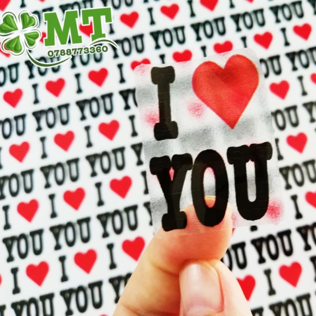 Tem I Love You in sẵn 3x2cm 100 tem