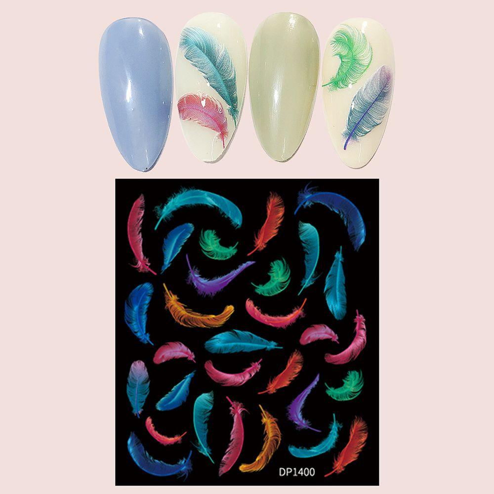 Miếng Dán Móng Tay Hình Lông Vũ 12 Màu Sắc Dạ Quang DIY