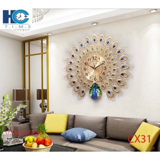Đồng hồ treo tường trang trí Khổng Tước Khoe Sắc CX31 kích thước 70x70 cm