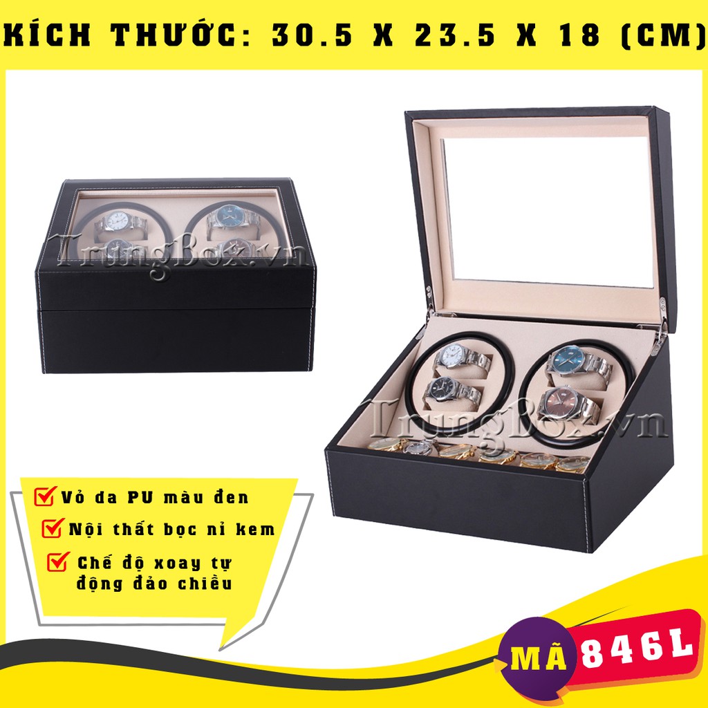 [MOTOR NHẬT] Hộp Xoay Đồng Hồ Cơ 4 Xoay 6 Tĩnh SAIKE - Vỏ Da &amp; Vỏ Gỗ
