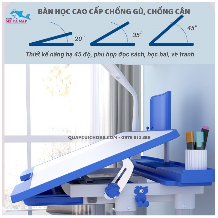 Bàn học cho bé TẶNG ĐÈN LED + GIÁ SÁCH sale giá nhập, bàn học thông minh cho bé bảo hành 12 tháng