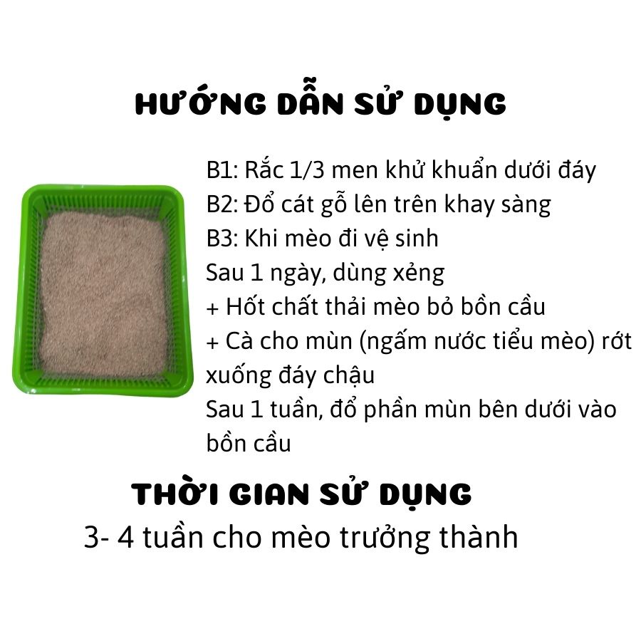 KHAY VỆ SINH CHO MÈO KÈM XẺNG THAU CÁT GỖ KHÔNG VÓN KÈM XẺNG