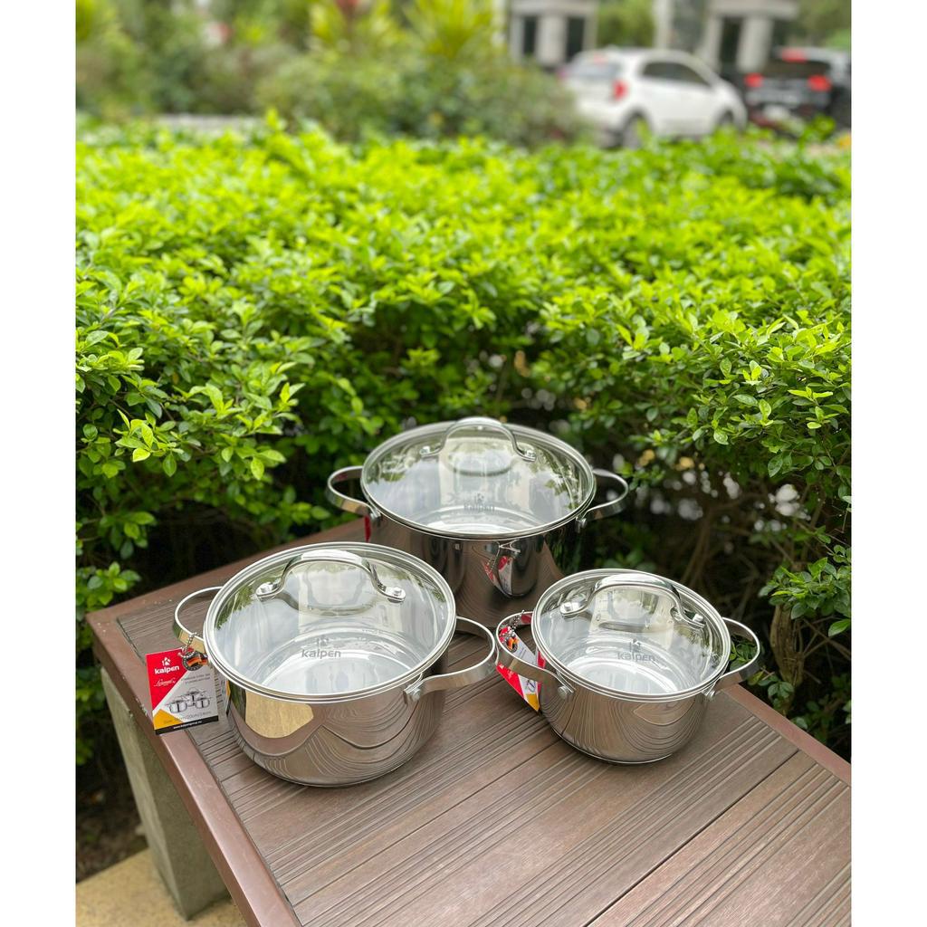 Bộ Nồi Inox 304 5 Đáy Cao Cấp Nấu Bếp Từ Bếp Gas Kalpen Gliter KP-3568 size 16cm 20cm 24cm
