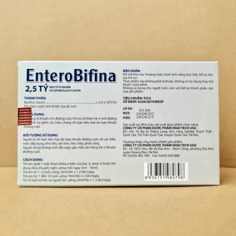 Men vi sinh EnteroBifina dạng nước giúp cân bằng hệ vi sinh đường ruột - Hộp 20 ống