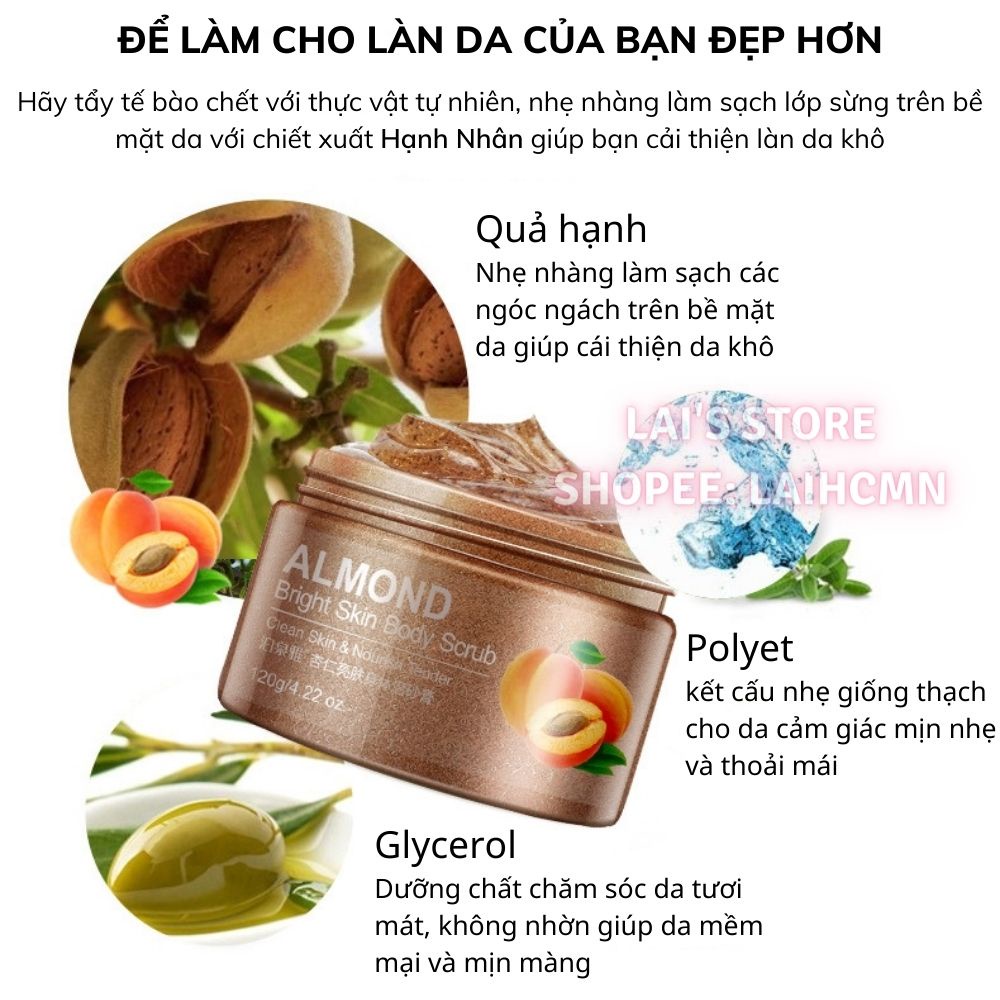 Tẩy Tế Bào Chết Hạnh Nhân, Bơ Hạt Mỡ, Dưa Leo Bioaqua Cho Mặt Và Toàn Thân Dưỡng Ẩm, Làm Sáng Da, Sạch Sâu Lỗ Chân Lông