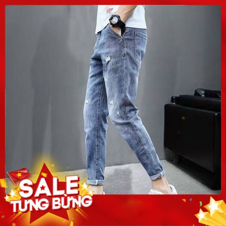 Quần jean nam rách  quần bò ống côn co giãn cao cấp vải co dãn chuẩn hàng shop | BigBuy360 - bigbuy360.vn