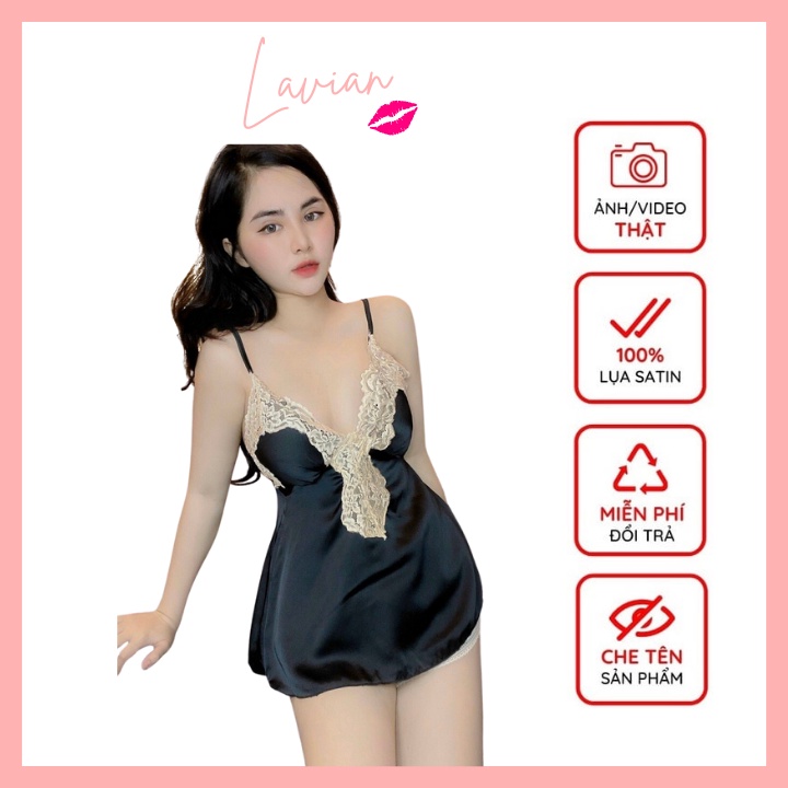 Đồ ngủ nữ ren sexy hở lưng quyến rũ gợi cảm satin cao cấp mềm mịn thoáng mát LA12 - Lavian