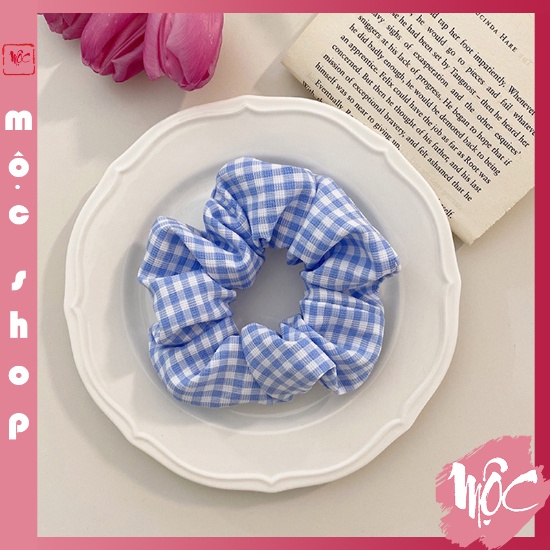 COMBO 5 Dây chun scrunchies buộc tóc kẻ caro nhiều màu PT26 MỘC