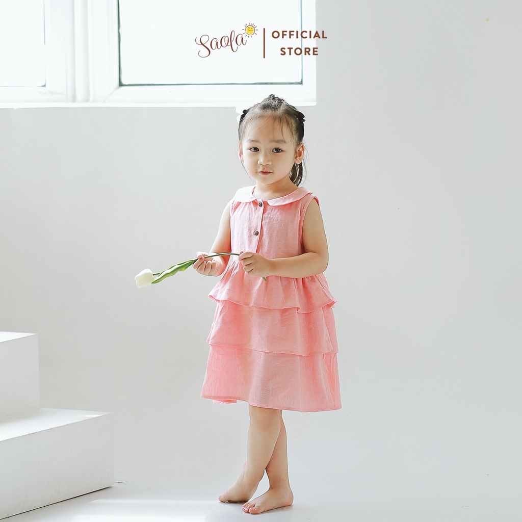 Đầm Cho Bé Gái SAOLA KIDS Dáng Váy Xòe 3 Tầng Công Chúa Xinh Xắn Vải Linen Mềm Mịn Thoáng Mát - DRL007