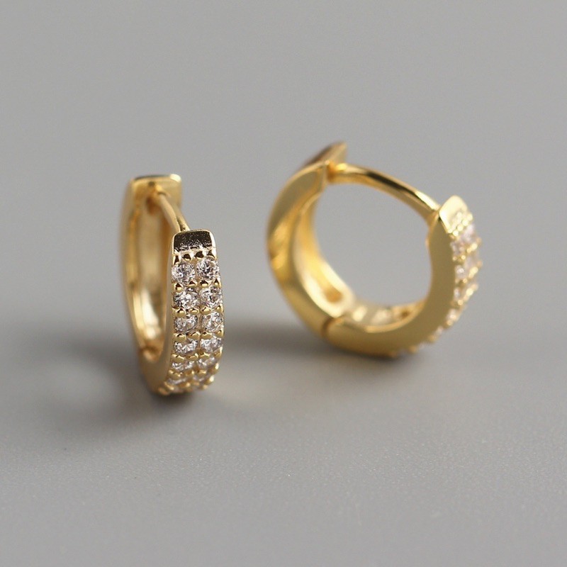 Khuyên tai tròn bạc CallaJewelry S925 Nạm 2 vòng đá sáng lấp lánh | E011