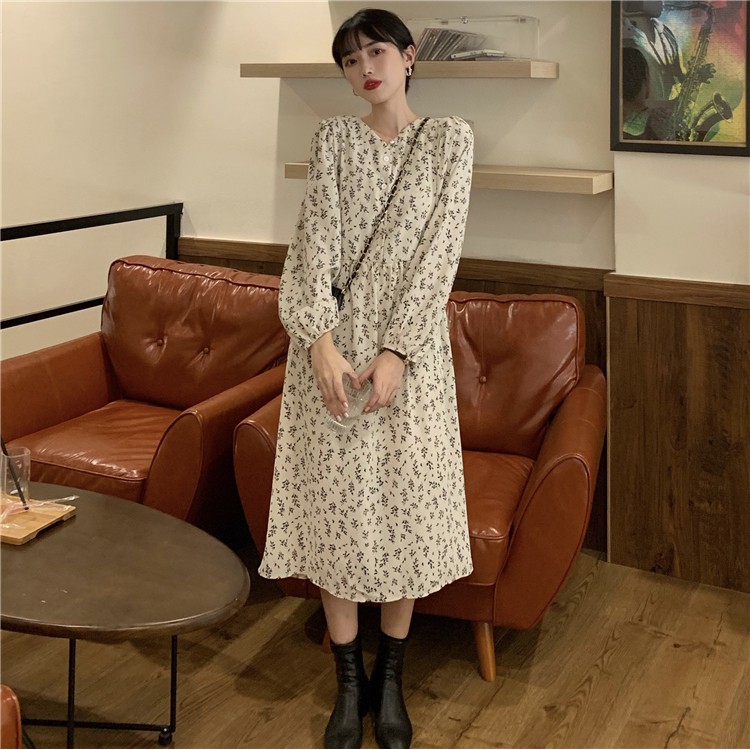 Váy babydoll dáng dài đầm hoa nhí trắng đen hàn quốc dài tay vintage tiểu thư đẹp kozoda D9 | BigBuy360 - bigbuy360.vn