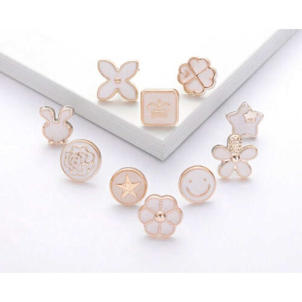 Set 10 ghim cài áo đính đá/ngọc trai nhân tạo nhiều kiểu dáng thanh lịch