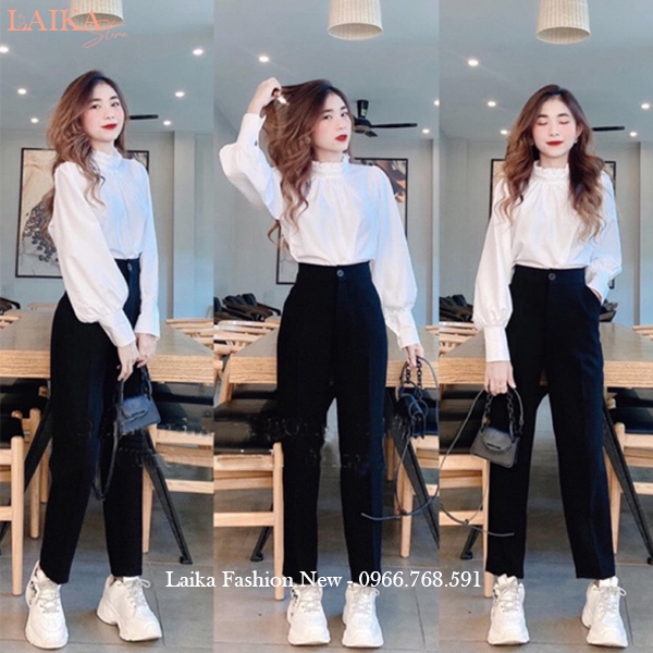 Quần tây nữ lưng cao đi học làm công sở ống đứng suông dài màu Đen Xanh dáng quần baggy vải cạp cao công sở học sinh đẹp