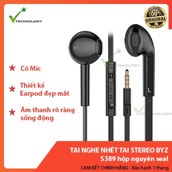 [Mã 2404EL10K giảm 10K đơn 20K] CHÍNH HÃNG, NGUYÊN SEAL] Tai nghe nhét tai stereo BYZ S389 hộp nguyên seal